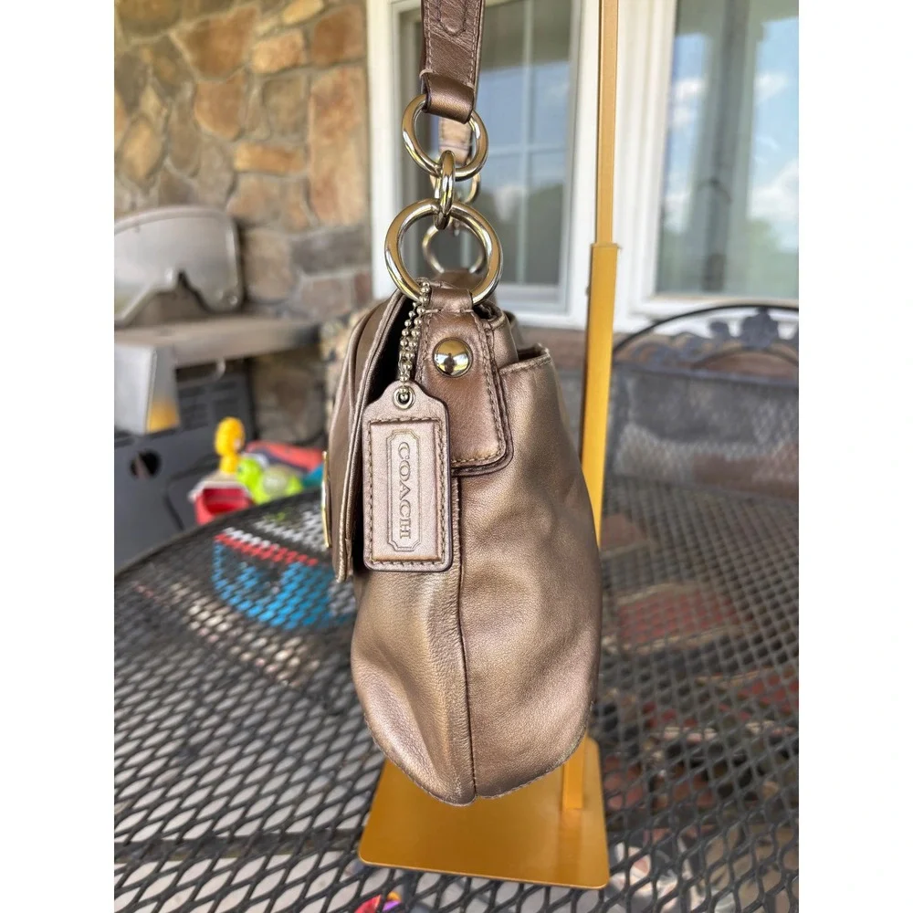 Y2K Coach Soho Pleated Flap Metallic Bronze Leather Hobo Bag F17217 Medium